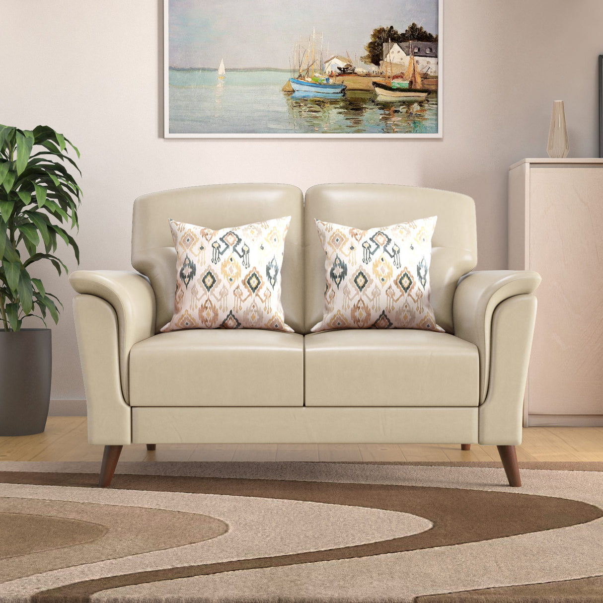 Aiden 2 Seater Leatherette Sofa- Beige