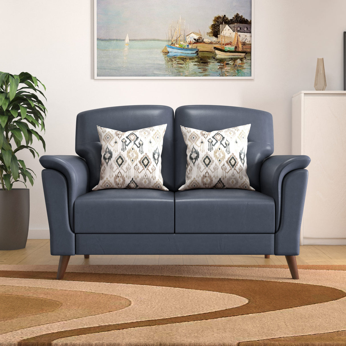 Aiden 2 Seater Leatherette Sofa- Navy Blue