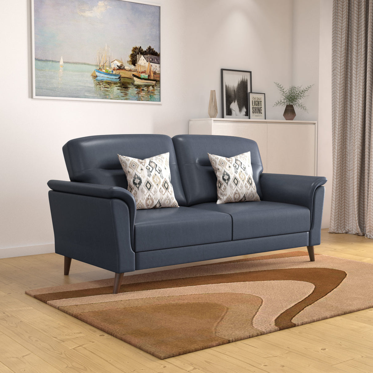 Aiden 3 Seater Leatherette Sofa- Navy Blue