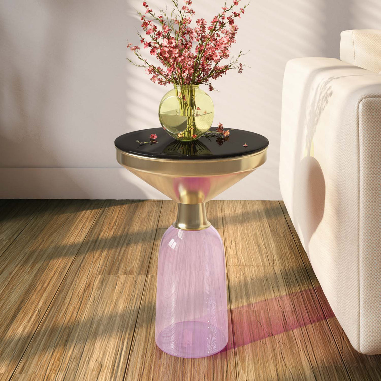 Nilkamal Apollo Glass Side Table (Pink)