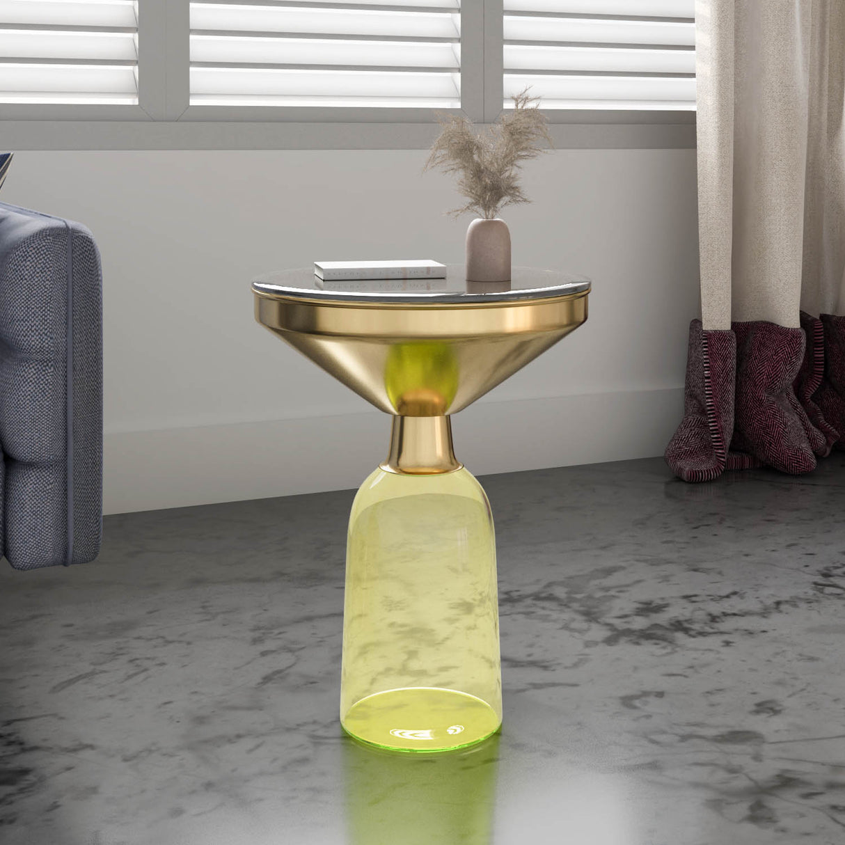 Nilkamal Apollo Glass Side Table (Yellow)
