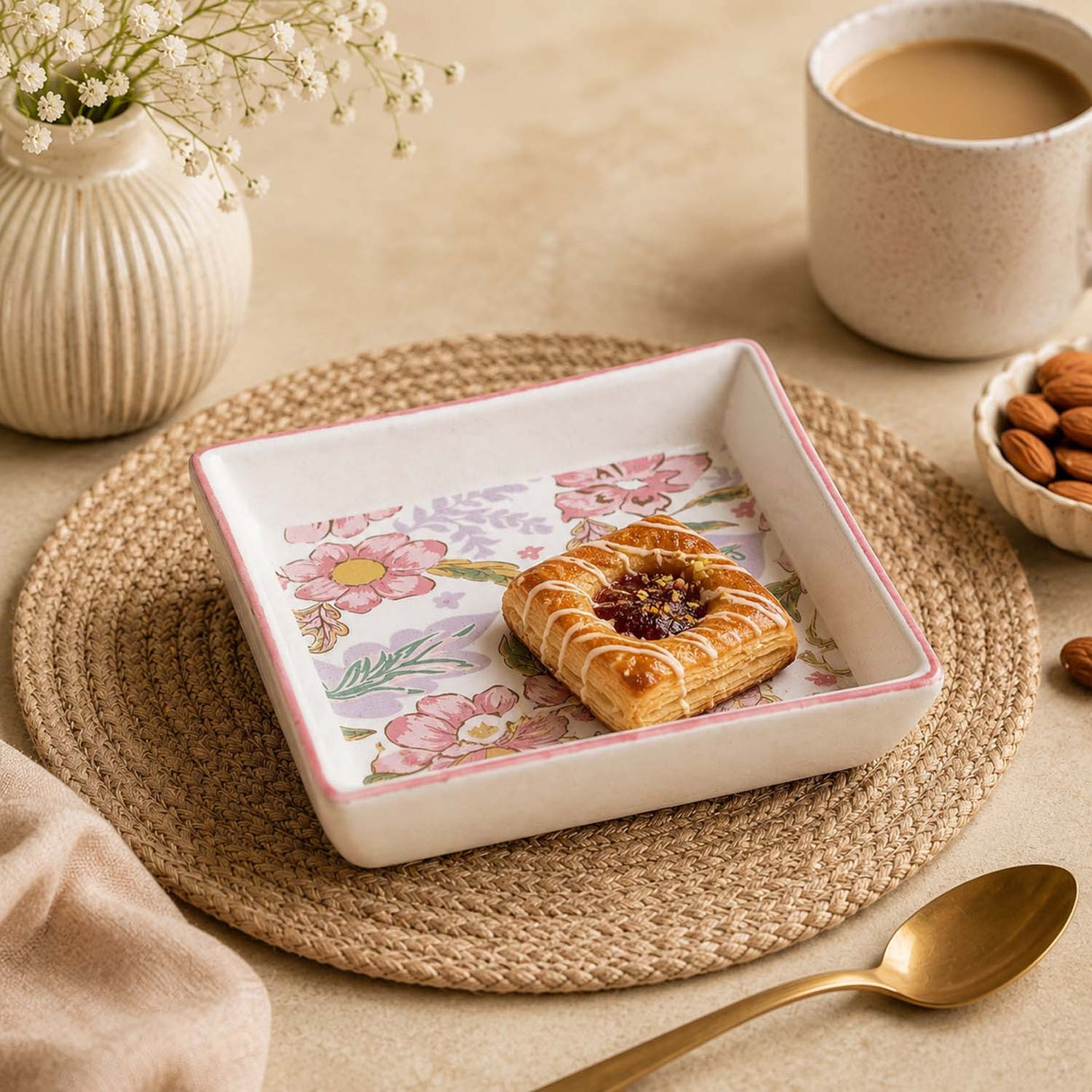 Floral Serving Plate- Pink