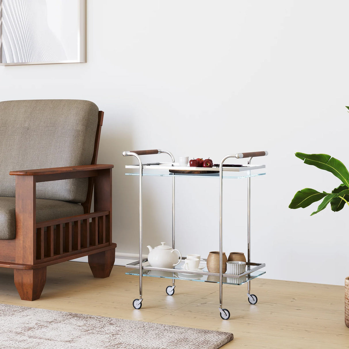 Abelia Serving Cart with Wheel (White)