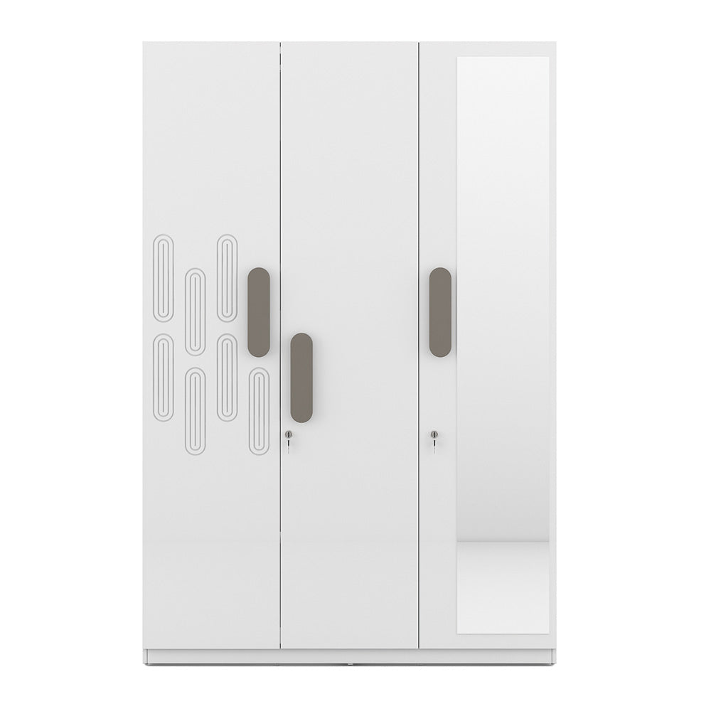 Agnes 3 Door Sliding Wardrobe with Mirror (White) - Front View