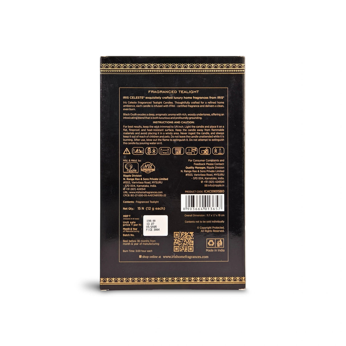 Iris Celeste Black Oudh Fragranced Tealight Candles Pack of 15