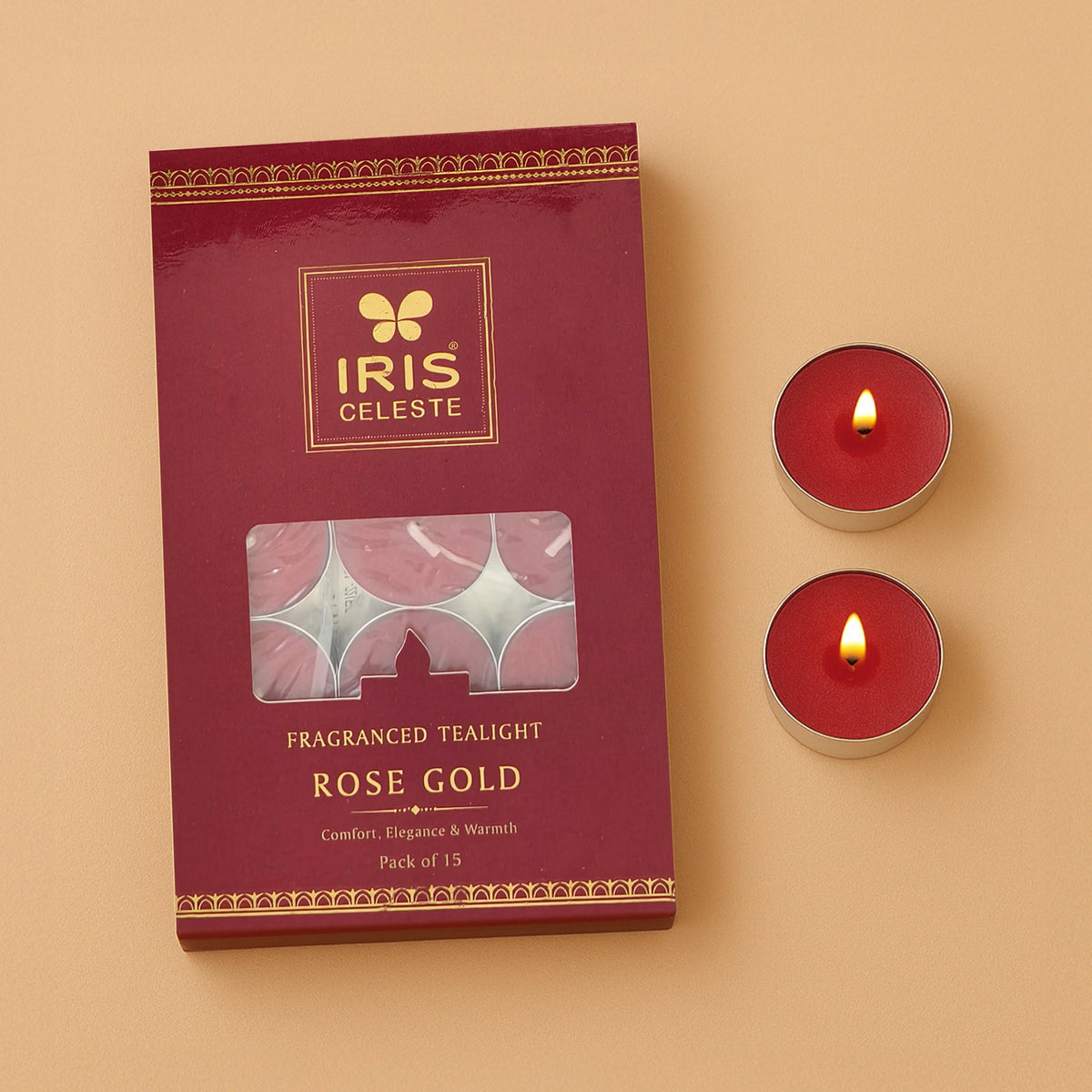 Iris Celeste Rose Gold Fragranced Tealight Candles Pack of 15