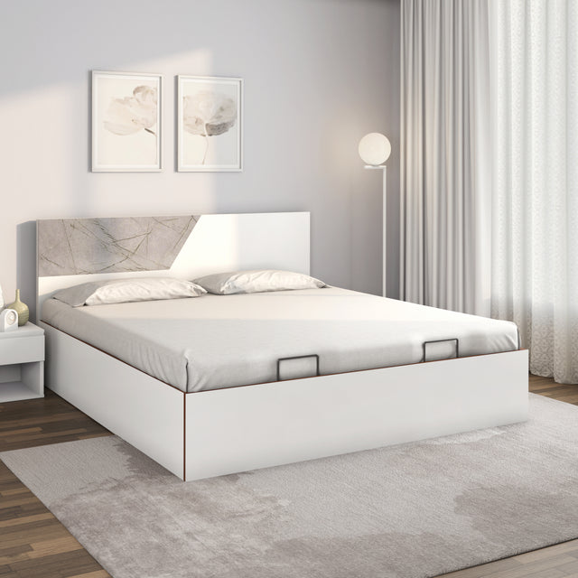 Nilkamal Asta Prime Bed with Semi Hydraulic Storage (White)