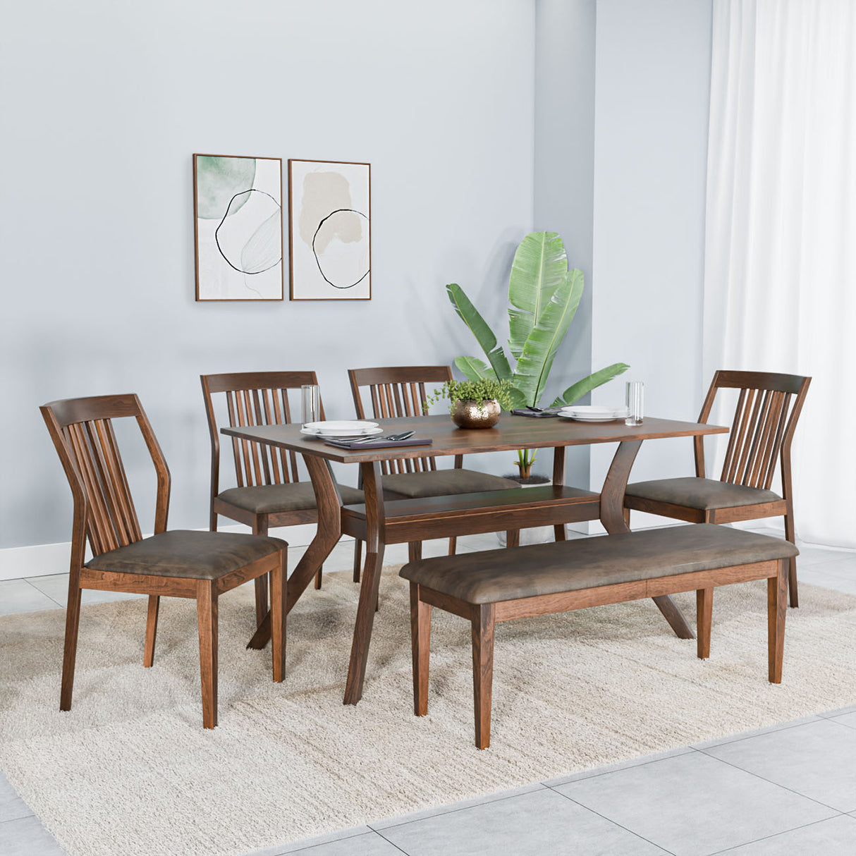 Nilkamal Blaine 1 + 4 with Bench Dining Kit (Walnut)