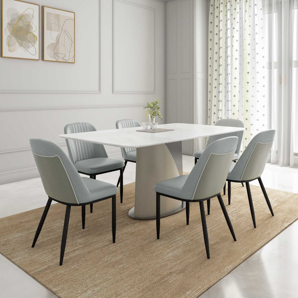 Blenda 6 Seater Dining Set (White, Beige & Grey) - Main View