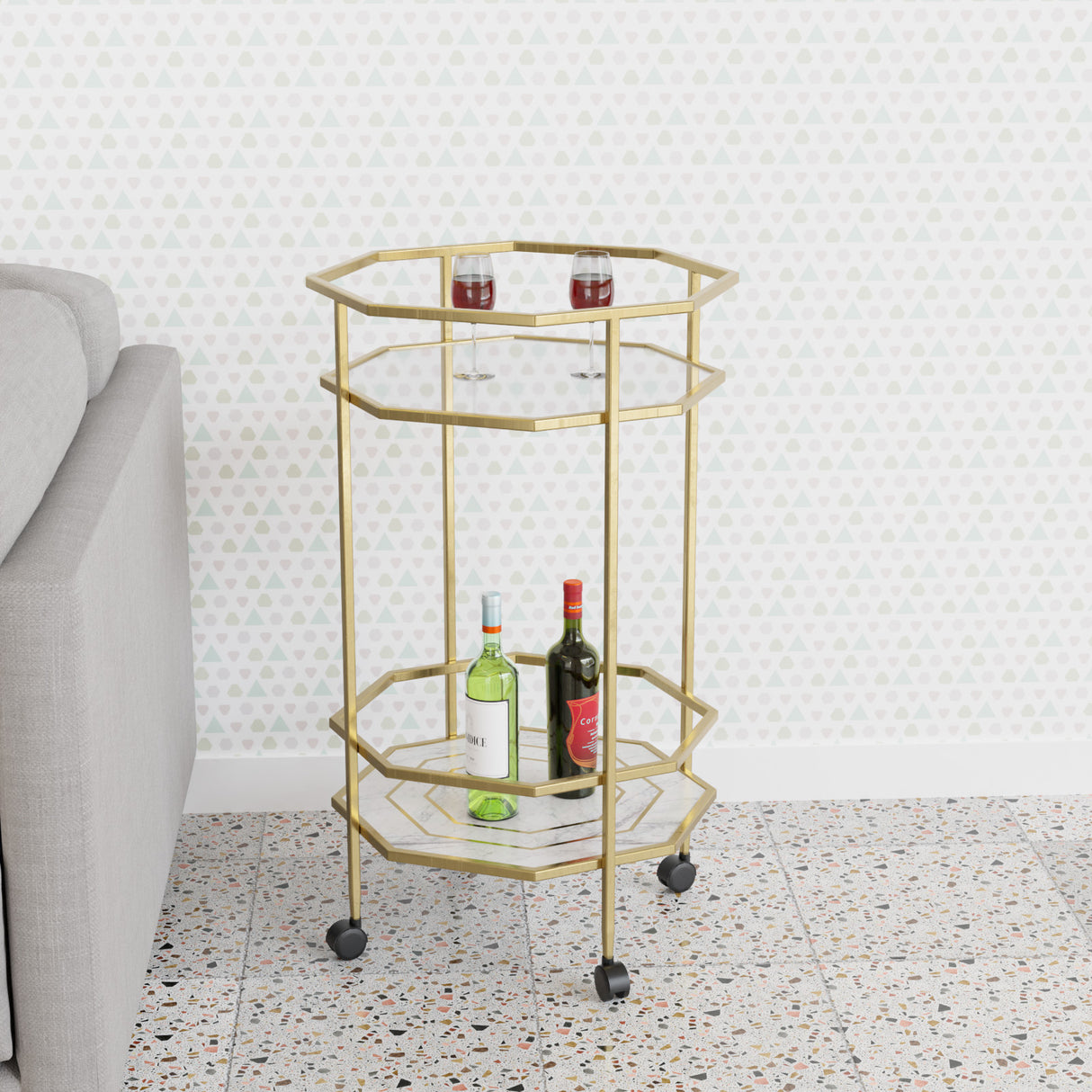 Nilkamal Callie Marble Serving Cart (Gold)