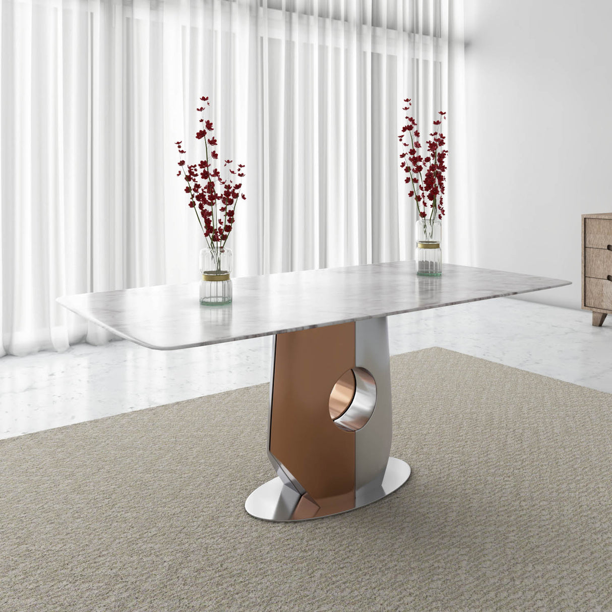 Nilkamal Cordelia 6 Seater Marble Top Dining Table (Crystal Blue)