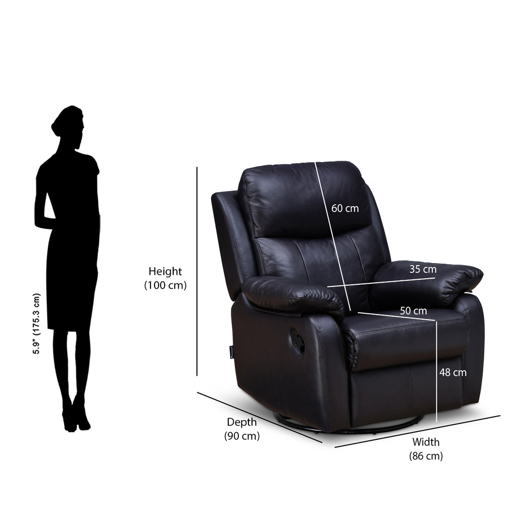 Carolina 1 Seater Swivel Rocker Manual Sofa Recliner- Brown