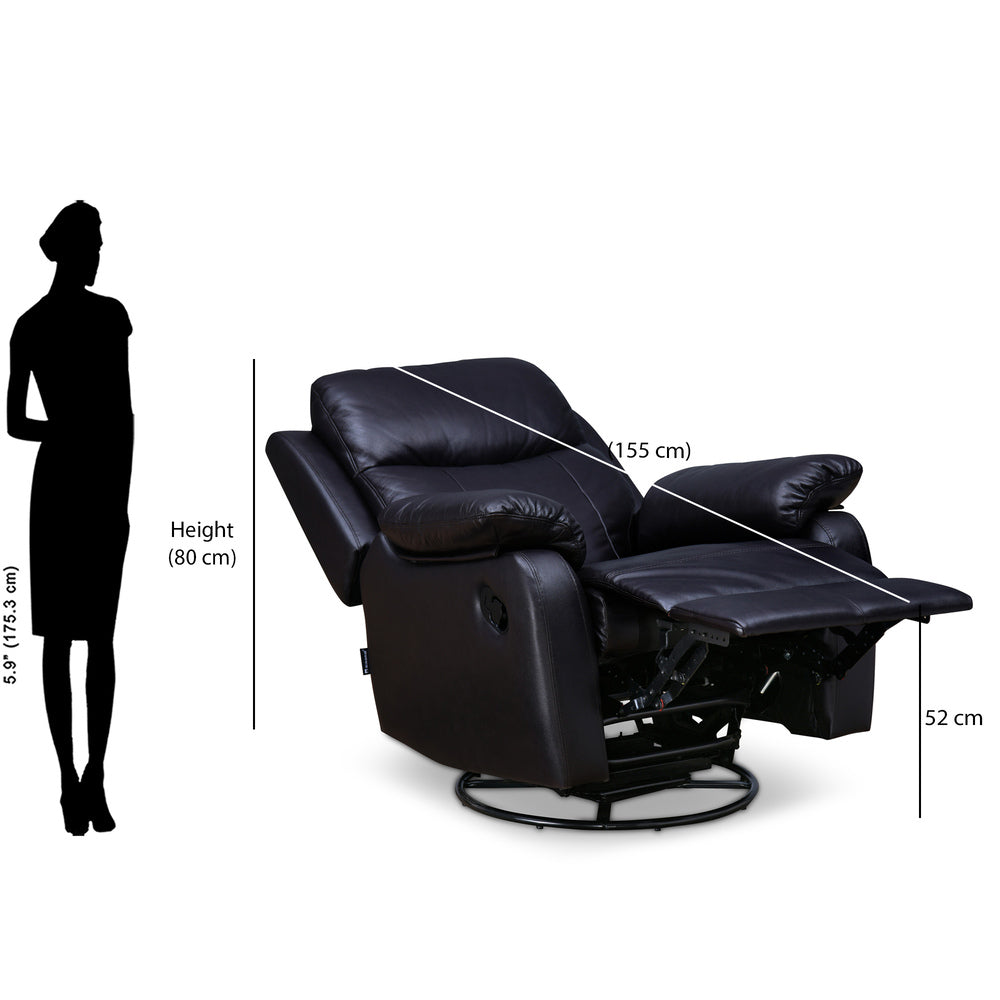 Carolina 1 Seater Swivel Rocker Manual Sofa Recliner- Brown