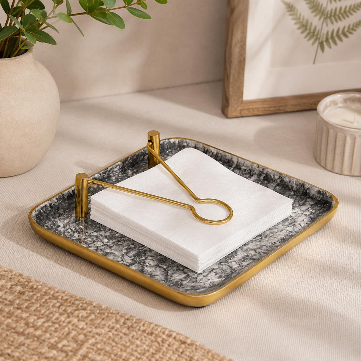 Metal Tissue Holder with Clip- Black & Gold