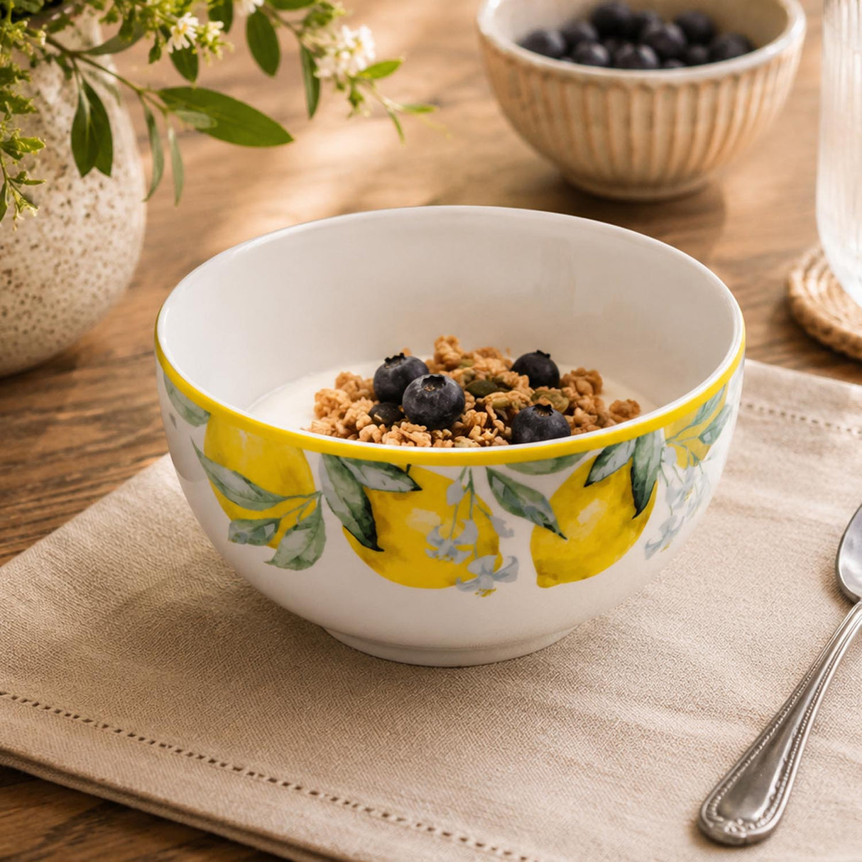 Lemon Lush Ceramic Serving Bowl- Yellow, 20.5 cm