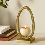 Glass Candle Stand with Metal Arch Handle Large- Cream and Gold