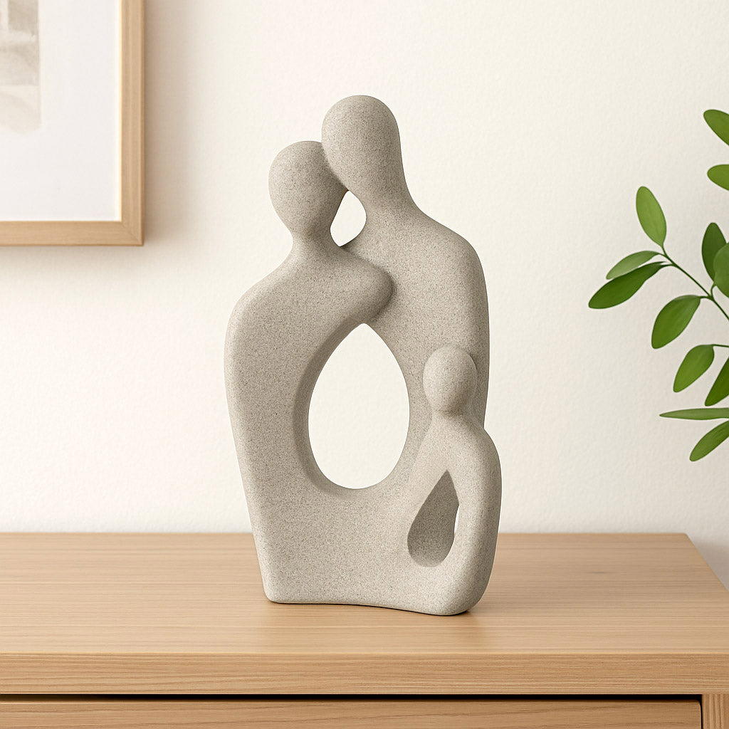 Family Trio Decorative Polyresin Showpiece- Sand Brown