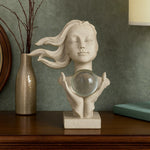 Lady Holding Crystal Sphere Decorative Polyresin Showpiece- Sand Brown