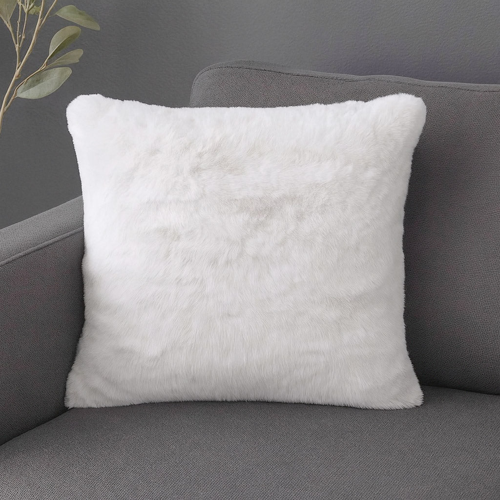 Faux Fur Decorative Filled Cushion Large- White