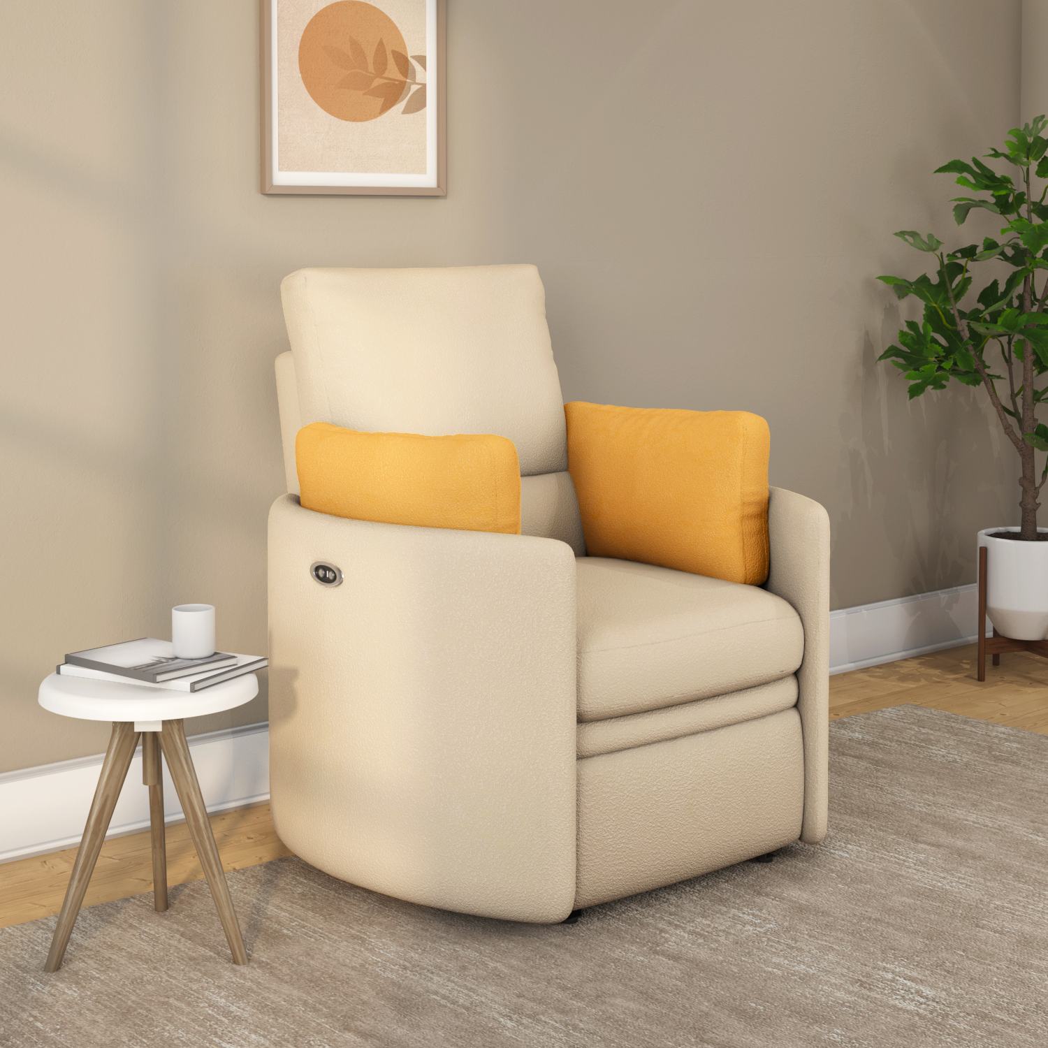 Arias Cherish 1 Seater Electric Rocker Sofa Recliner with Cushions- Sand Beige
