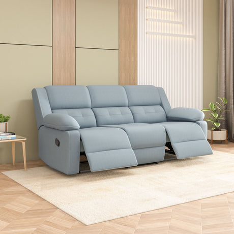 Derik 3 Seater Manual Recliner Sofa- Metallic Grey - Extendable Leg-rest View