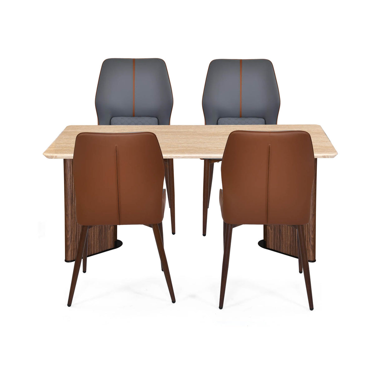 4 Seater Trava Marble Dining Set with Dexor Base and Ellipse Chairs- Travertine