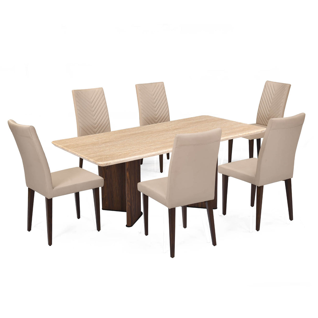 6 Seater Trava Marble Dining Set with Dexor Base and Linzy Chairs- Travertine