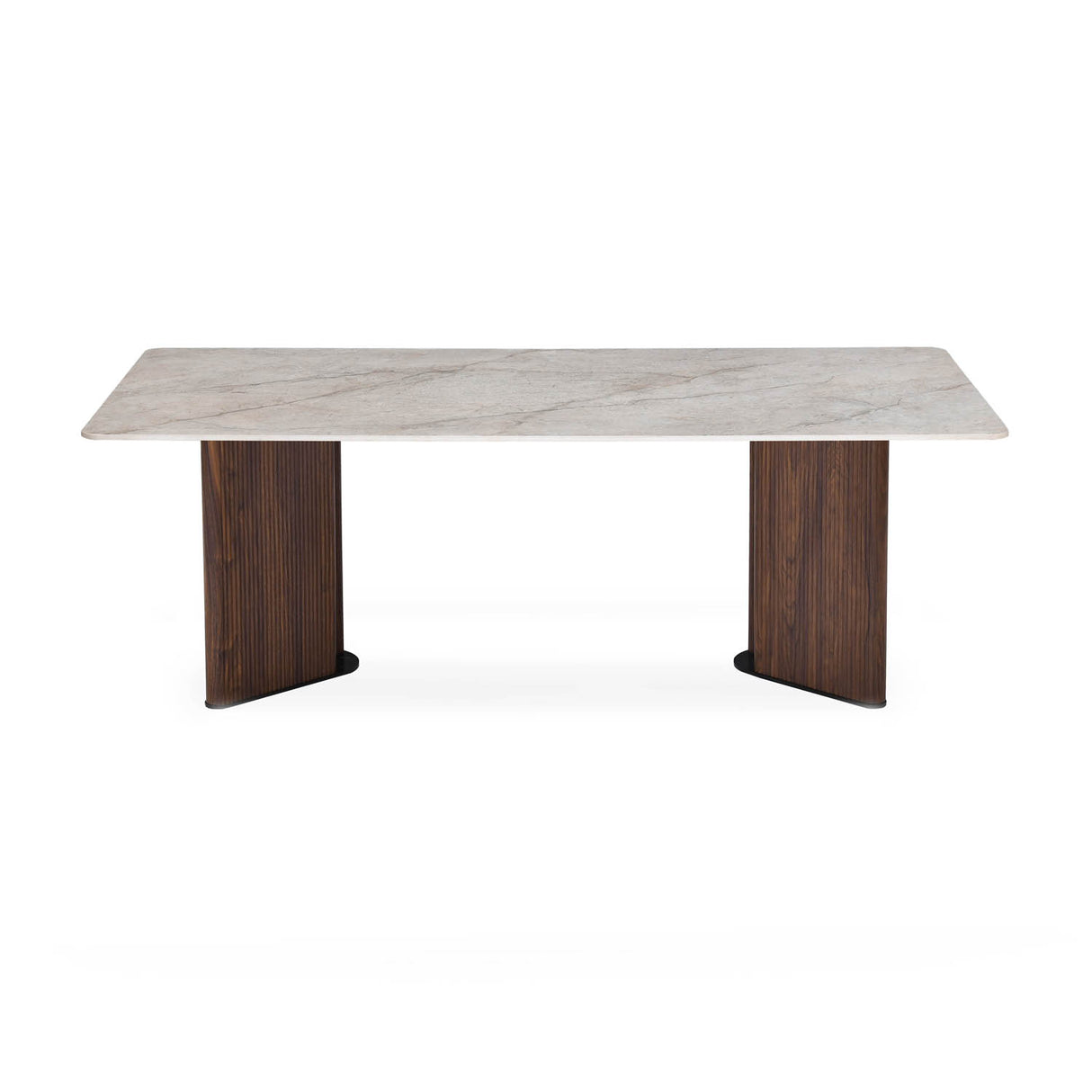 6 Seater Bevon Ceramic Dining Set with Dexor Base and Linzy Chairs- Cloud Beige