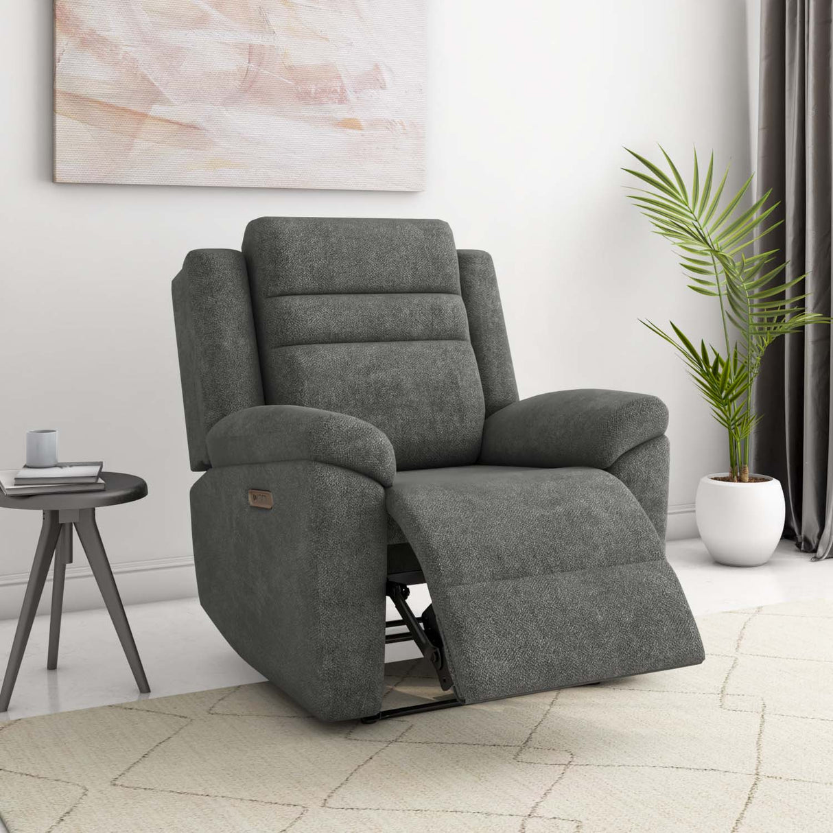 Divo 1 Seater Electric Recliner (Slate Grey) - Legrest Open View