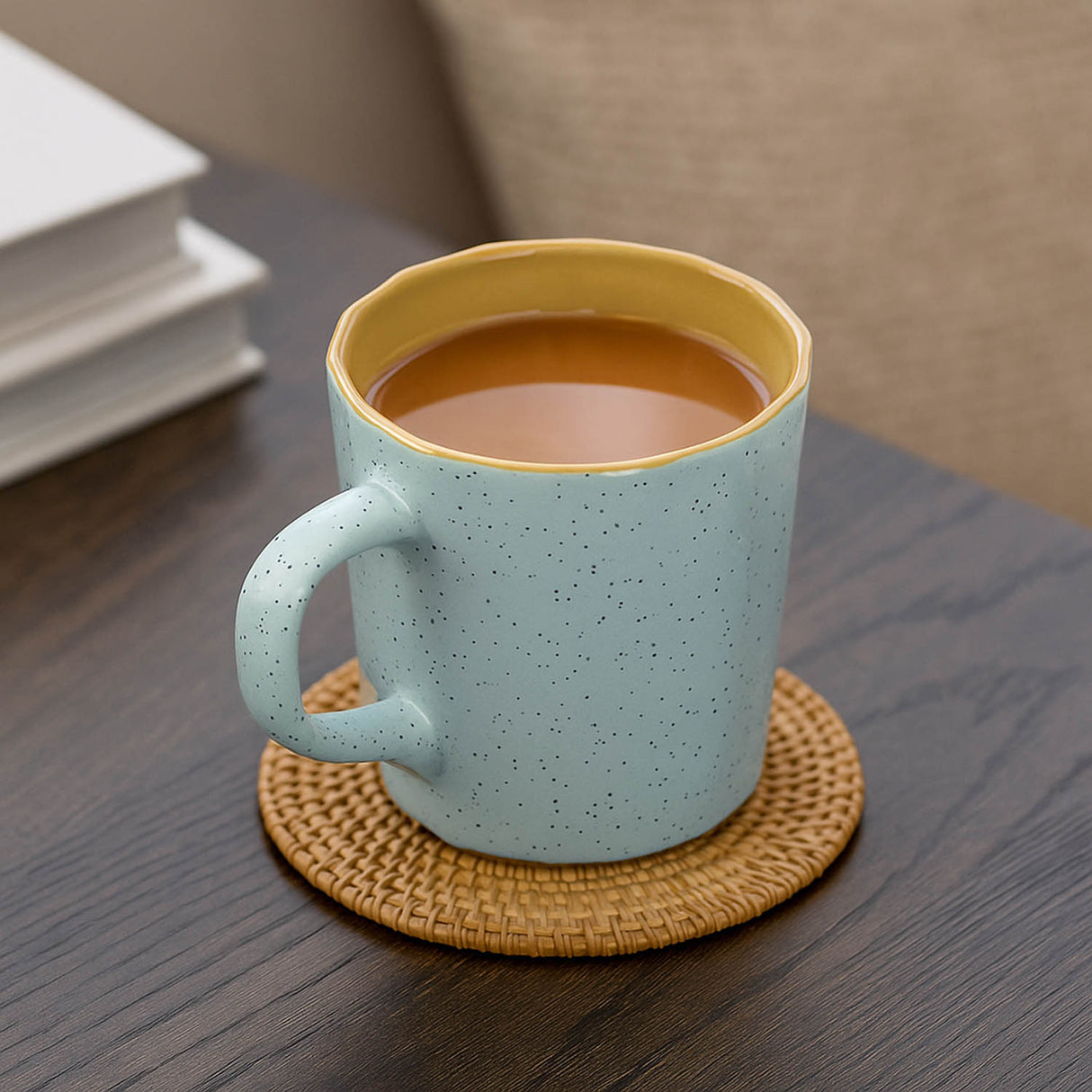 Porcelain Coffee Mug Set of 6- Blue and Yellow