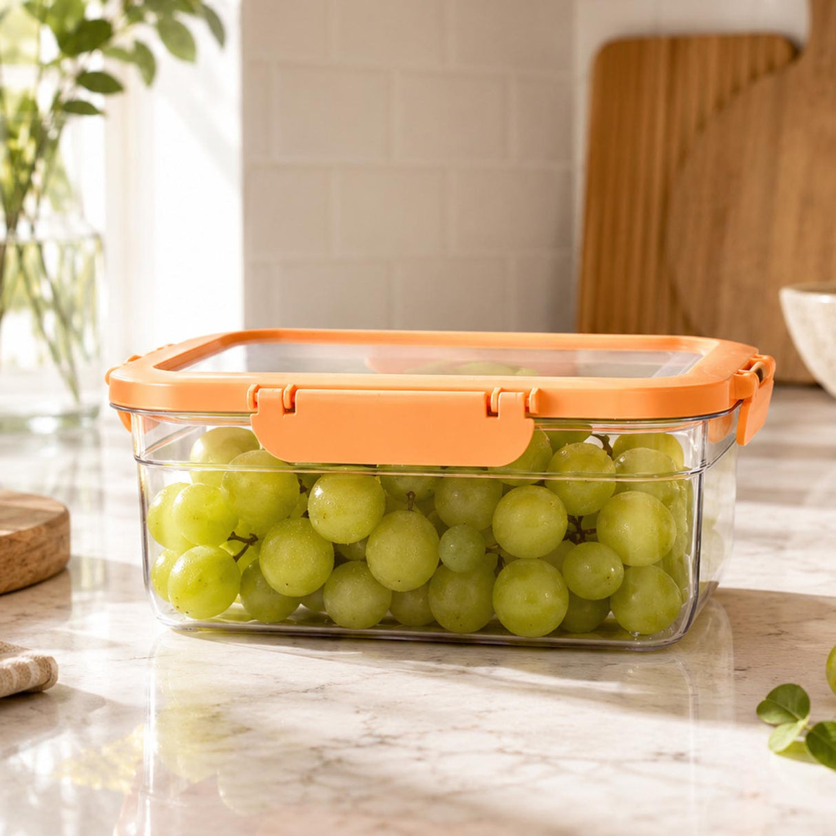 Multipurpose Airtight 2200 ml Food Container- Transparent & Orange