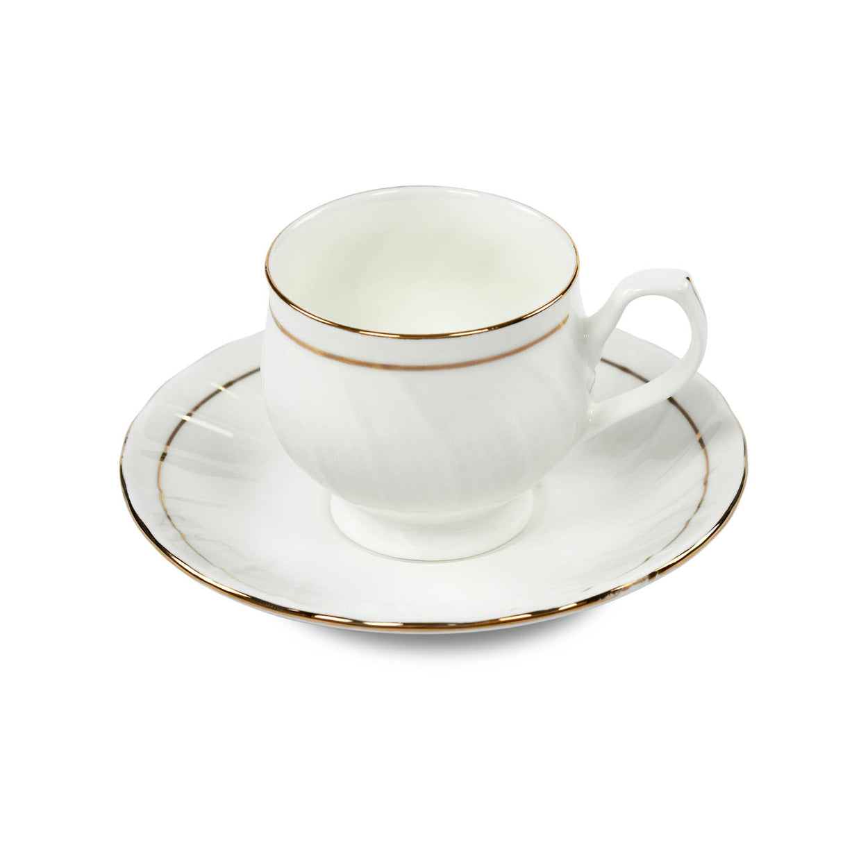 Porcelain Wave Design Cup & Saucer Set of 6- White