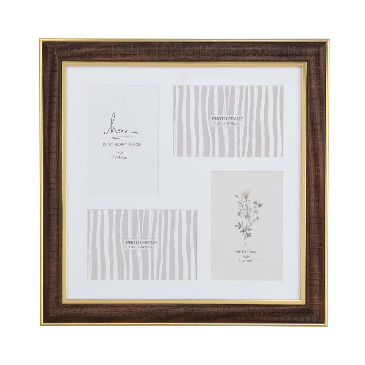 Four Pics Photo Frame- Brown, 4 x 6 Inch