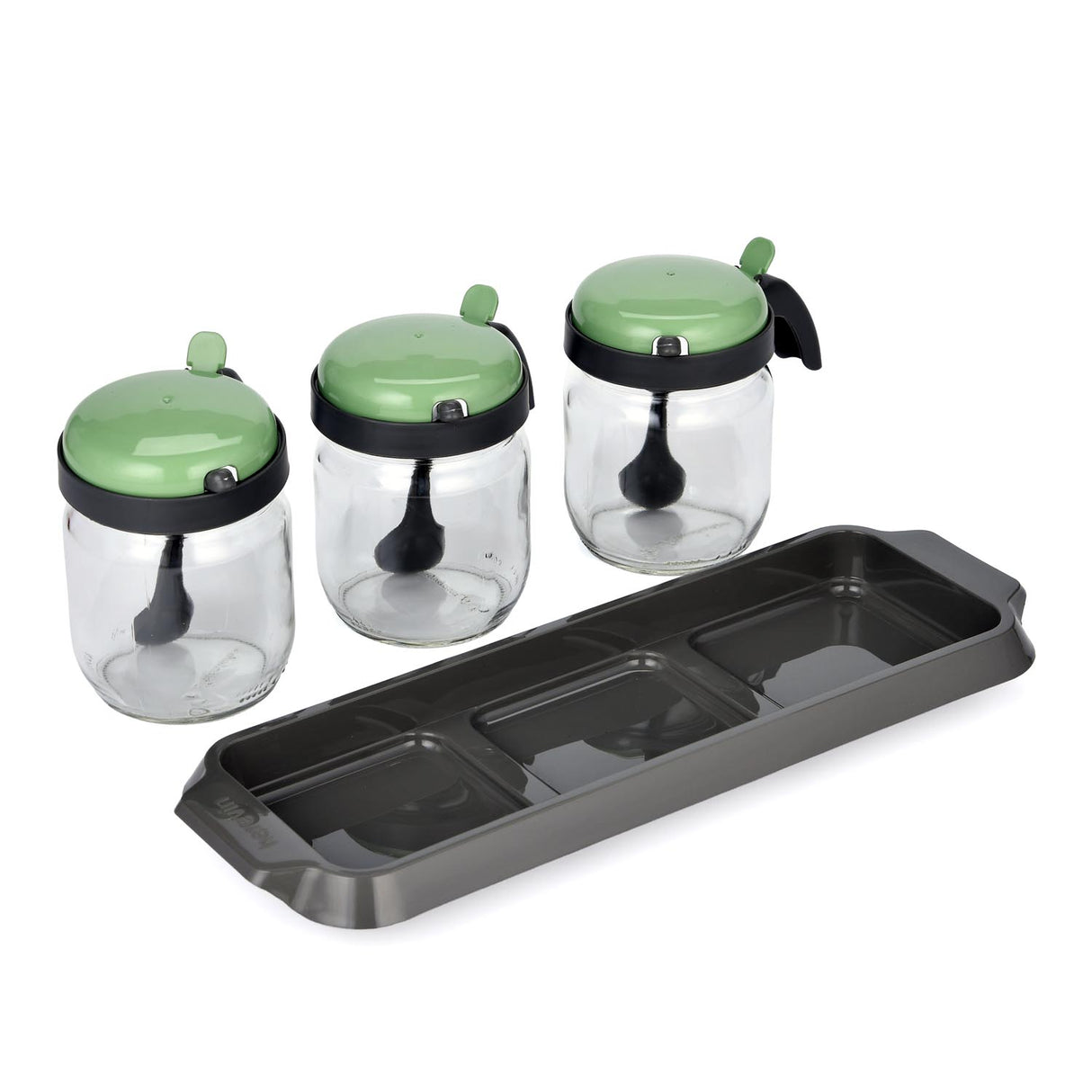 Spice Jar Set of 3 with Spoon- Green, 425 ml