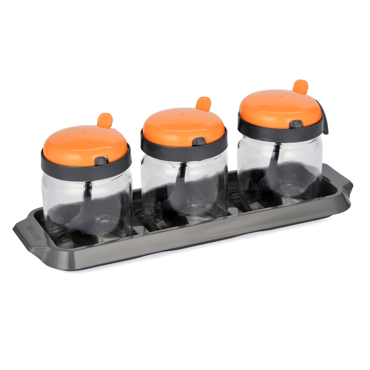 Spice Jar Set of 3 with Spoon- Orange, 425 ml