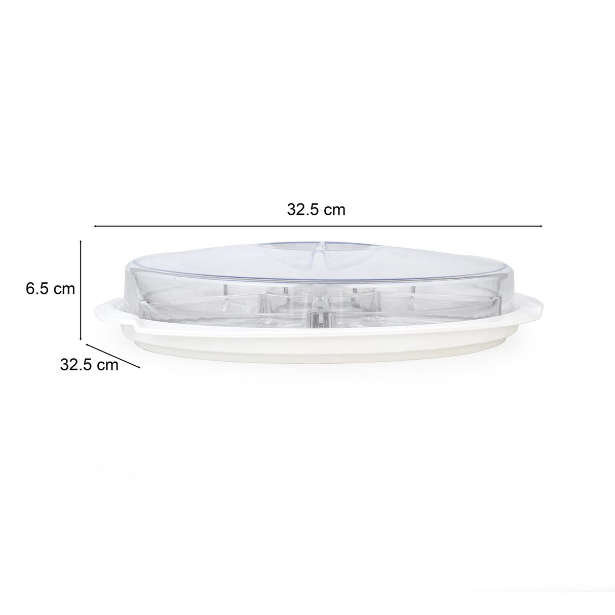 6 Compartment Platter with Lid- Transparent & White