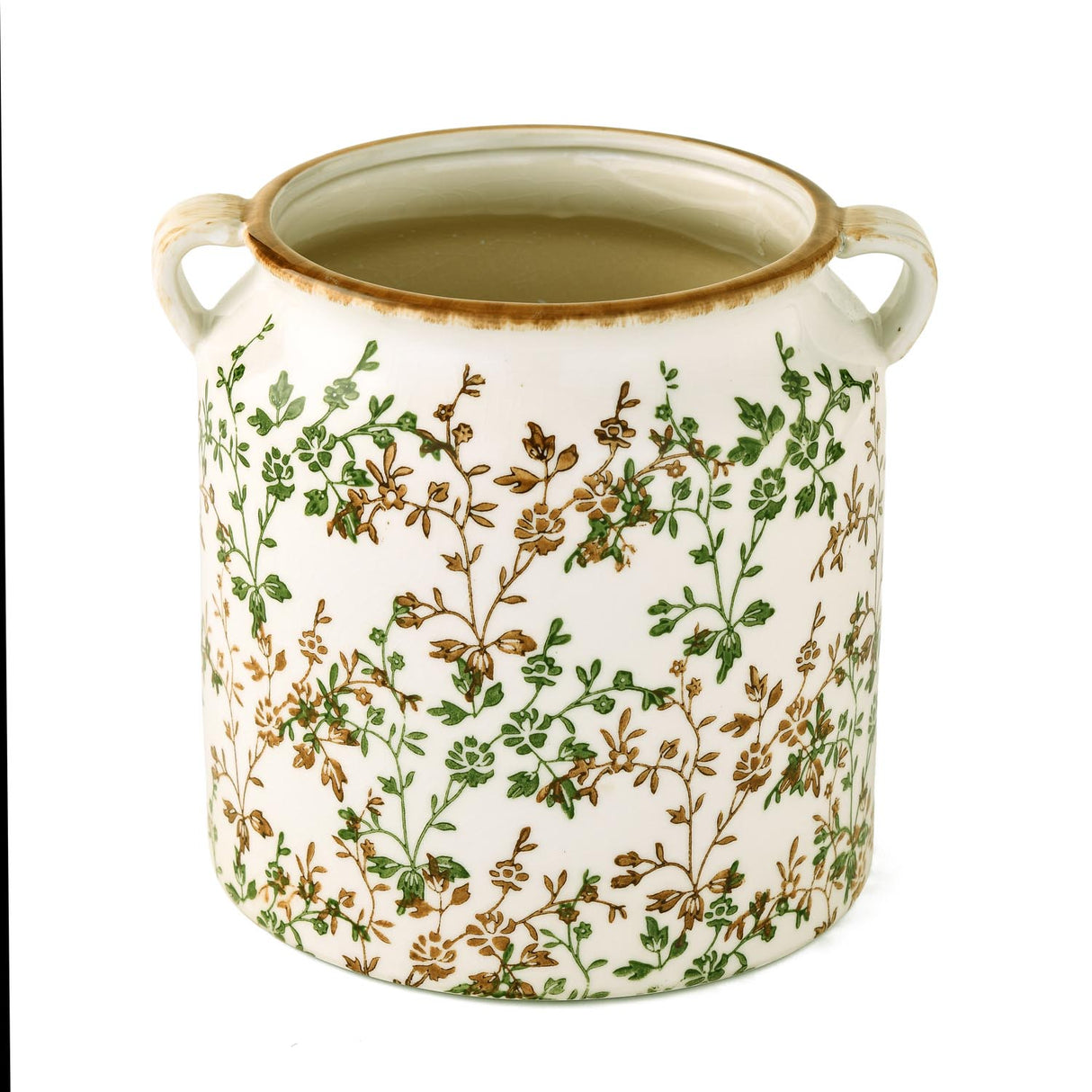 Floral Ceramic Pot Vase with Ears- Green