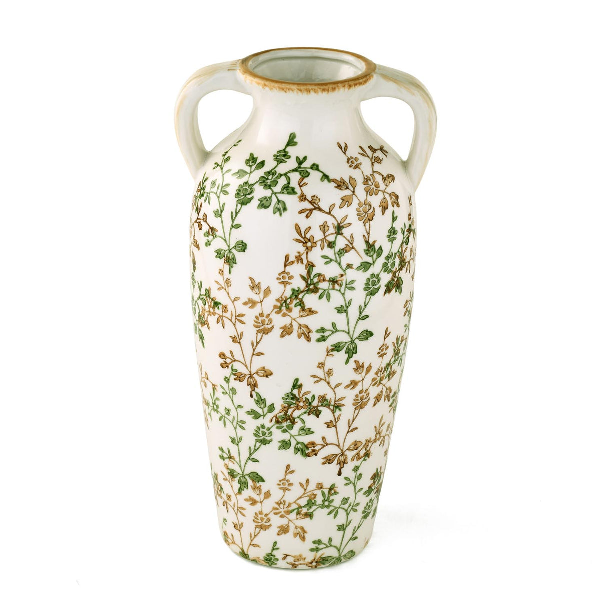Floral Ceramic Vase with Ears Large- Green