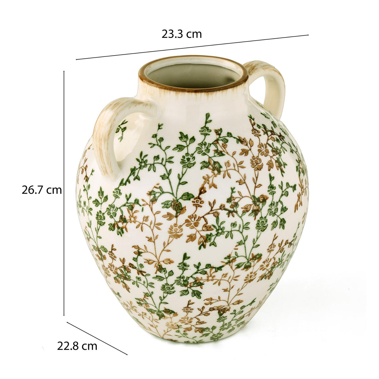 Floral Oval Vase with Ears- Green