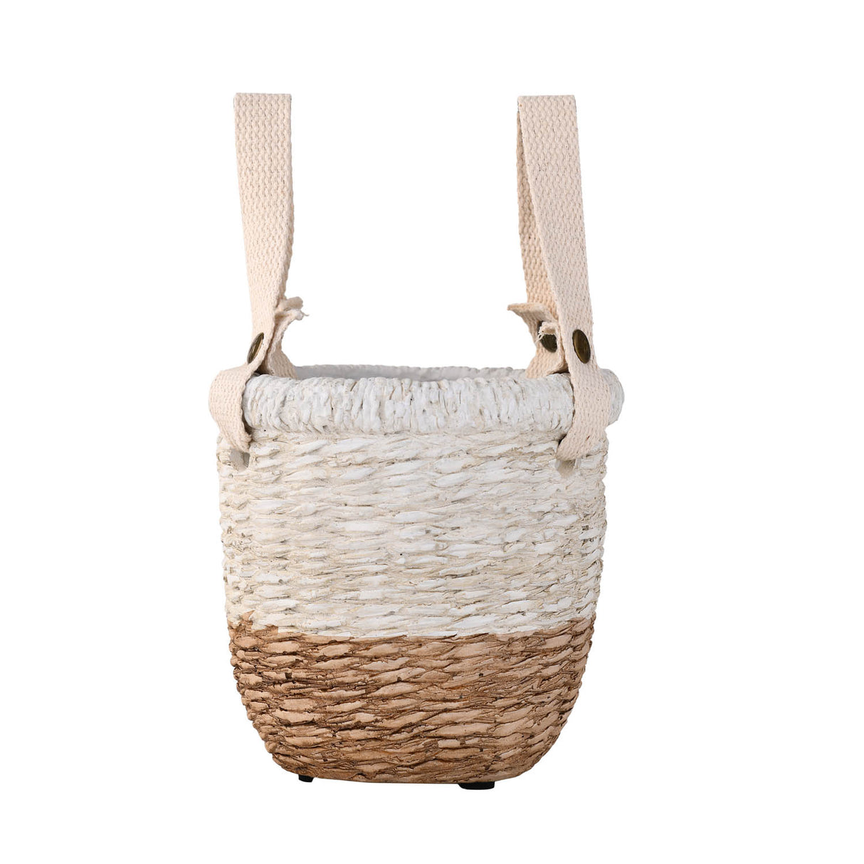 Dual Tone Planter with Handle- White & Brown