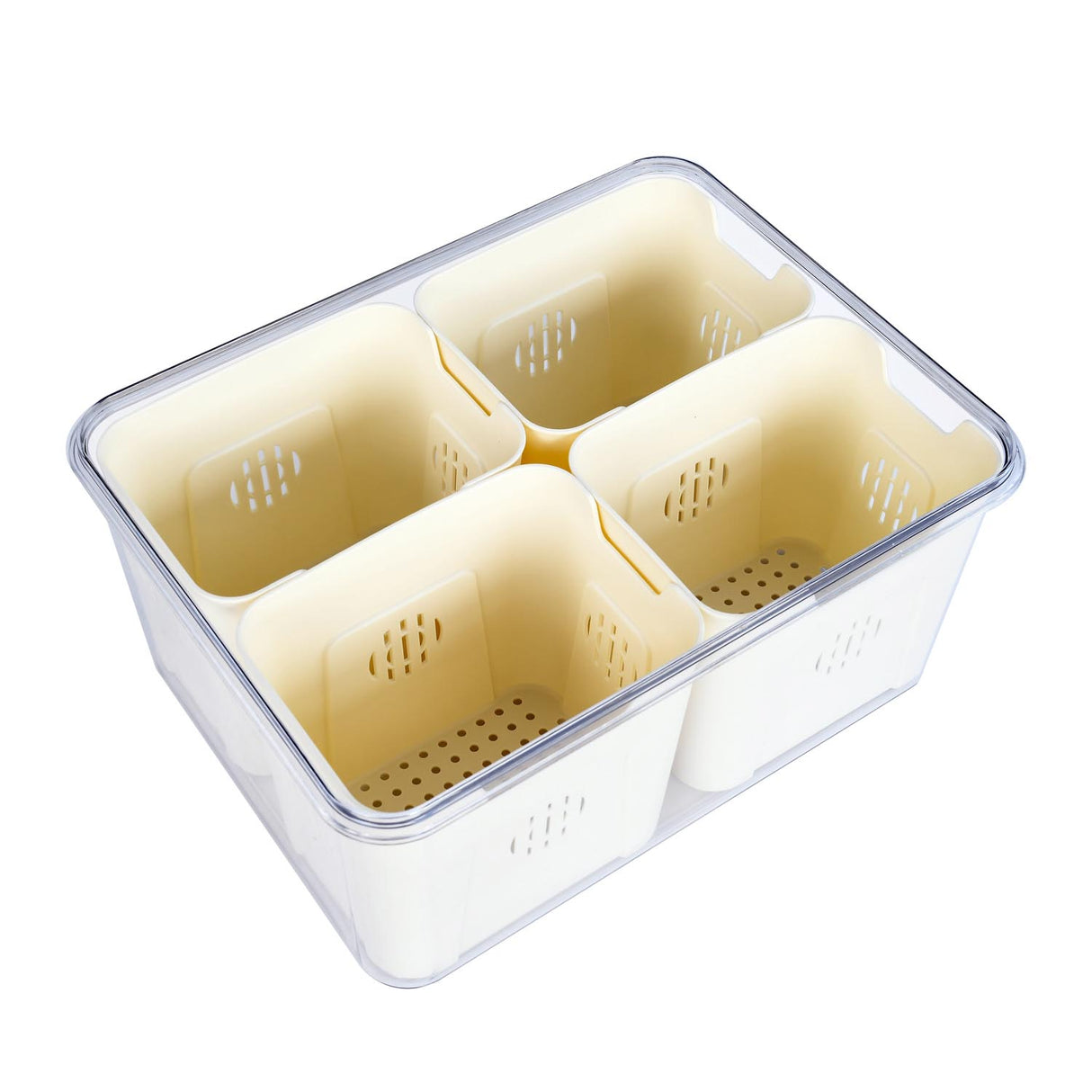 Rectangular 4 Compartment Storage Cannister- Cream