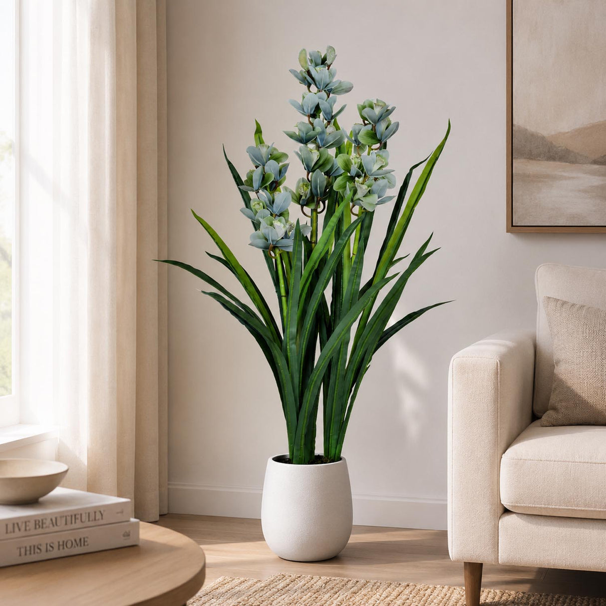 Cymbidium Grass Artificial Potted Plant- Green