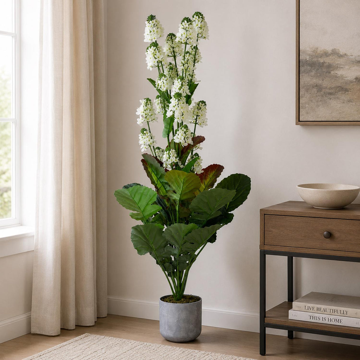 Cole Flowers Grass Artificial Potted Plant- Cream & Green