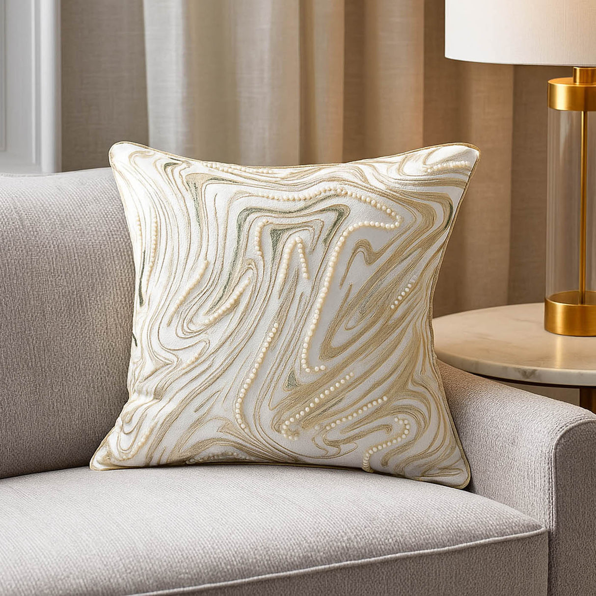 Abstract Heavy Pearl Polyester Cushion Cover- White