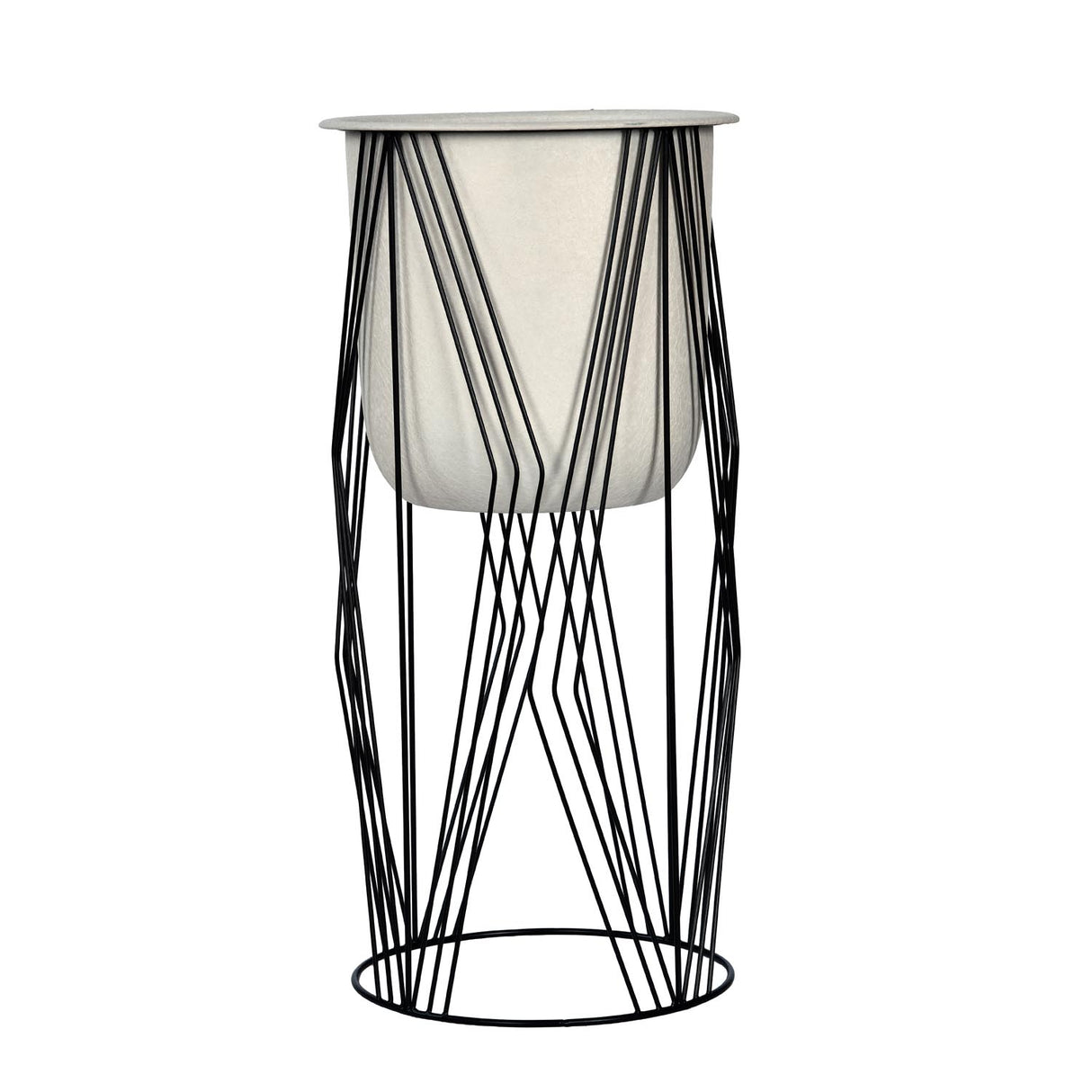 Decorative Planter On Zigzag Stand- Small, Ivory & Black