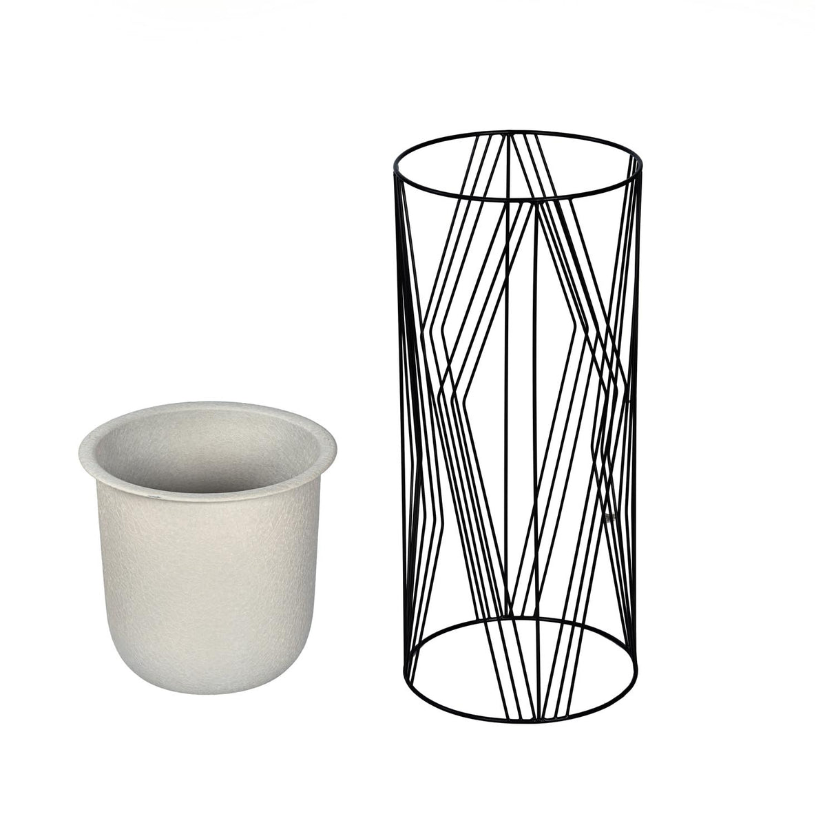Decorative Planter On Zigzag Stand- Small, Ivory & Black