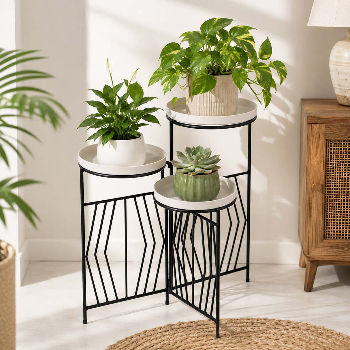 Nesting Iron Planter Stand- Ivory & Black