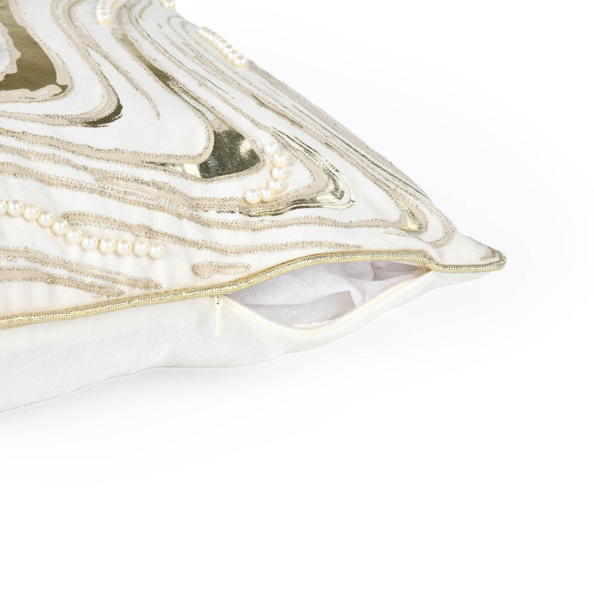 Abstract Heavy Pearl Polyester Cushion Cover- White