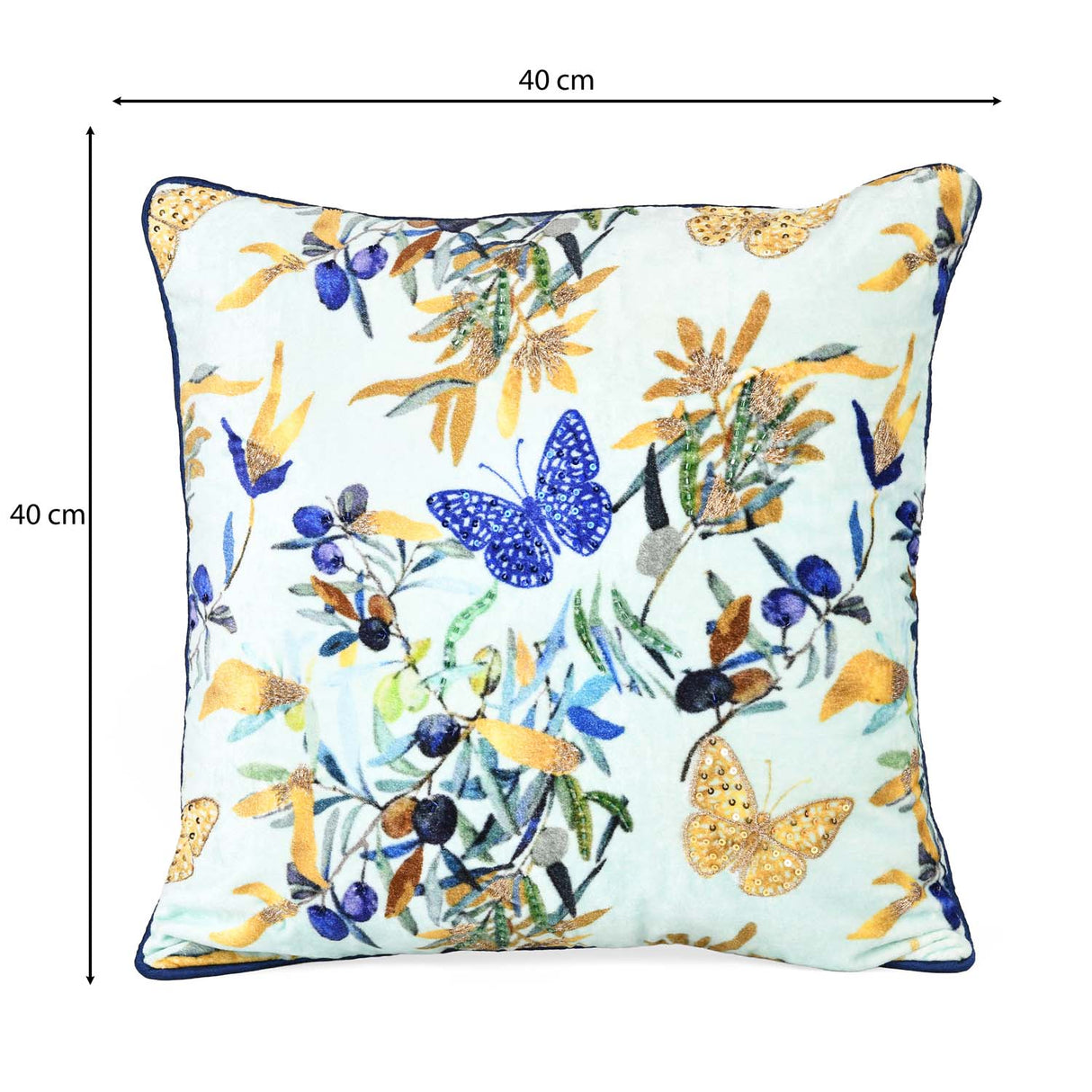 Tropical Butterfly Cotton & Viscose 16" x 16" Cushion Cover- Multicolor