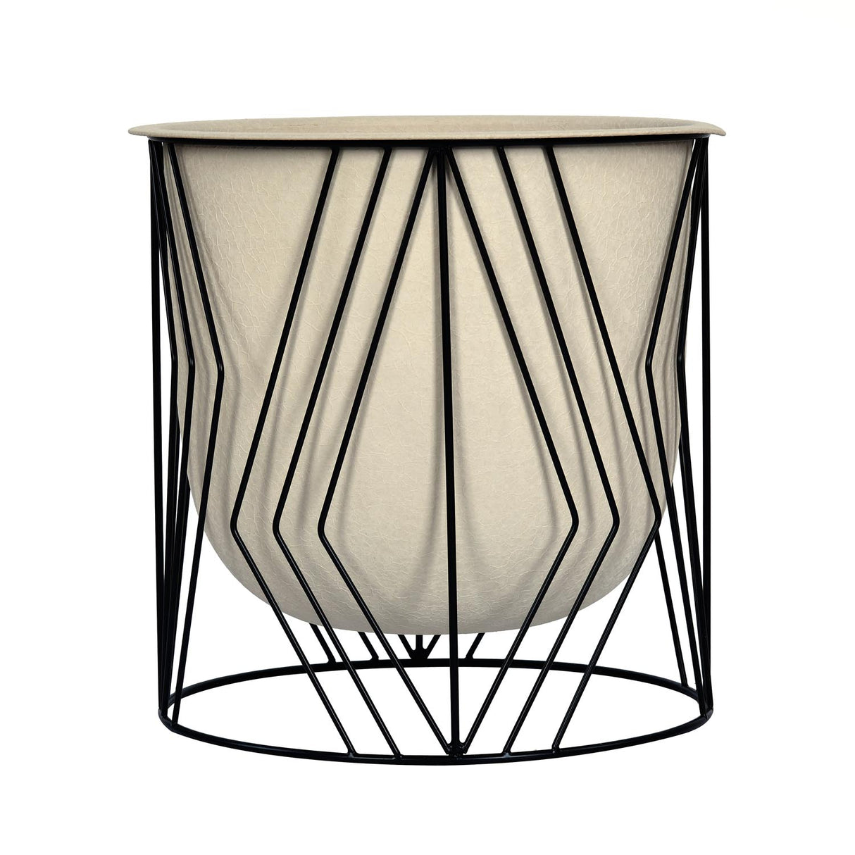 Decorative Planter On Zigzag Stand- Large, Ivory & Black